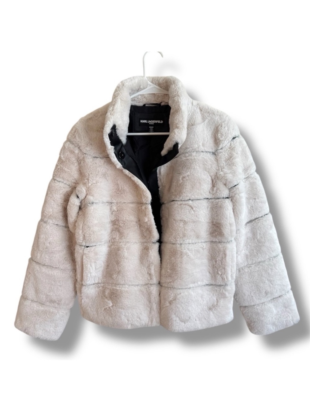 Karl Lagerfeld Faux Fur Short Jacket with Stand Collar